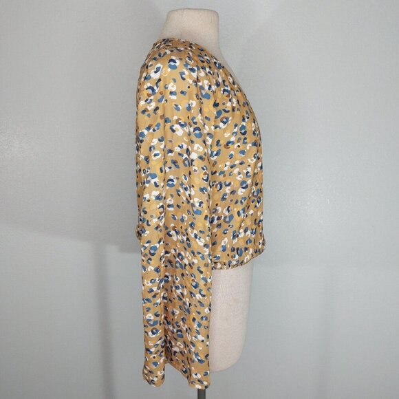 Sadie & Sage Blouse Women Medium Camel Brown Blue Boho Plunge V Neck Flare - Picture 7 of 12